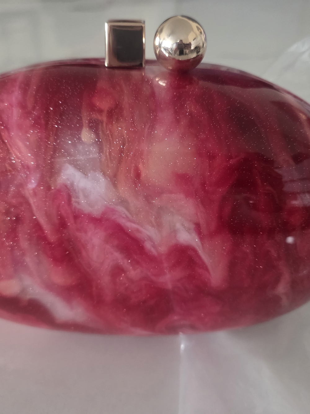 Fashion Nova Marbled Red Pink Acrylic Clutch with Gold Hardware